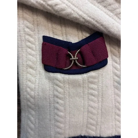Sandro Paris Wool Cable Knit Cardigan Sweater Small Cream Burgundy - Picture 3 of 10